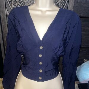 Free People Deep Blue Button-Down Shirt